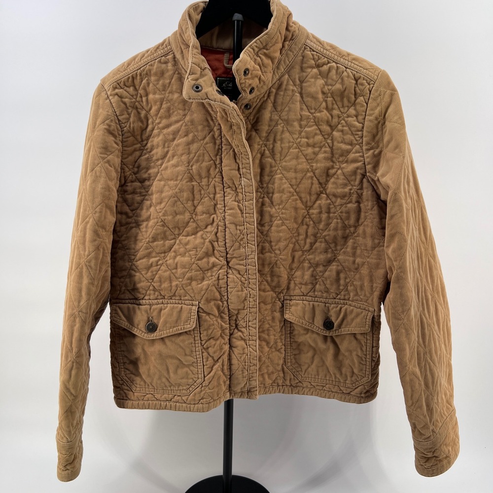 Eddie Bauer Tan Quilted‎ Corduroy Jacket Women Large Brown Orange Lining